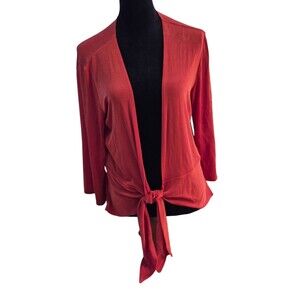 Chico's Traveler's Red Cardigan Size 2, Liquid Knit Slinky Tie Front Office